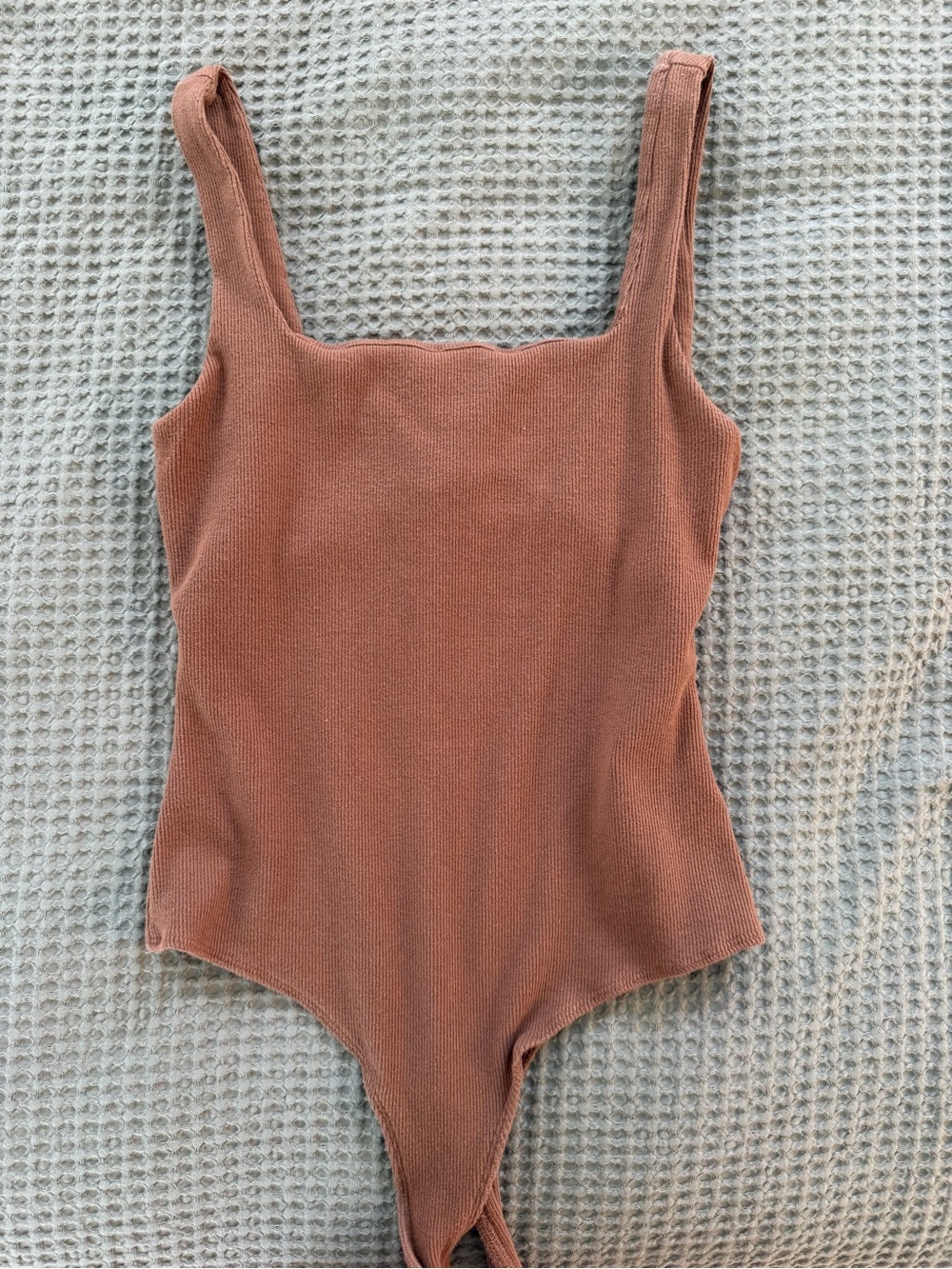 BCBG Ribbed Square Neck Bodysuit in Rust